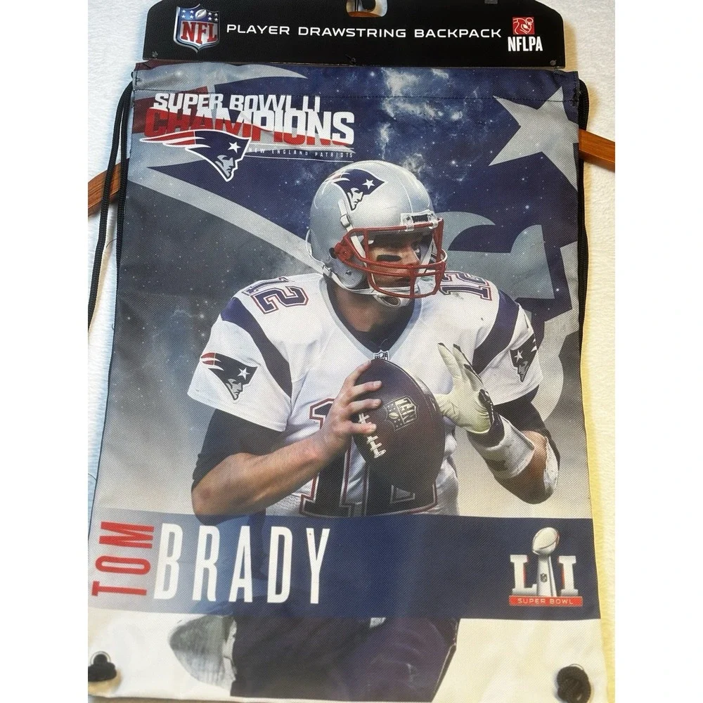 NWT Tom Brady New England Patriots Drawstring Backpack Super Bowl 51 2017 NFL